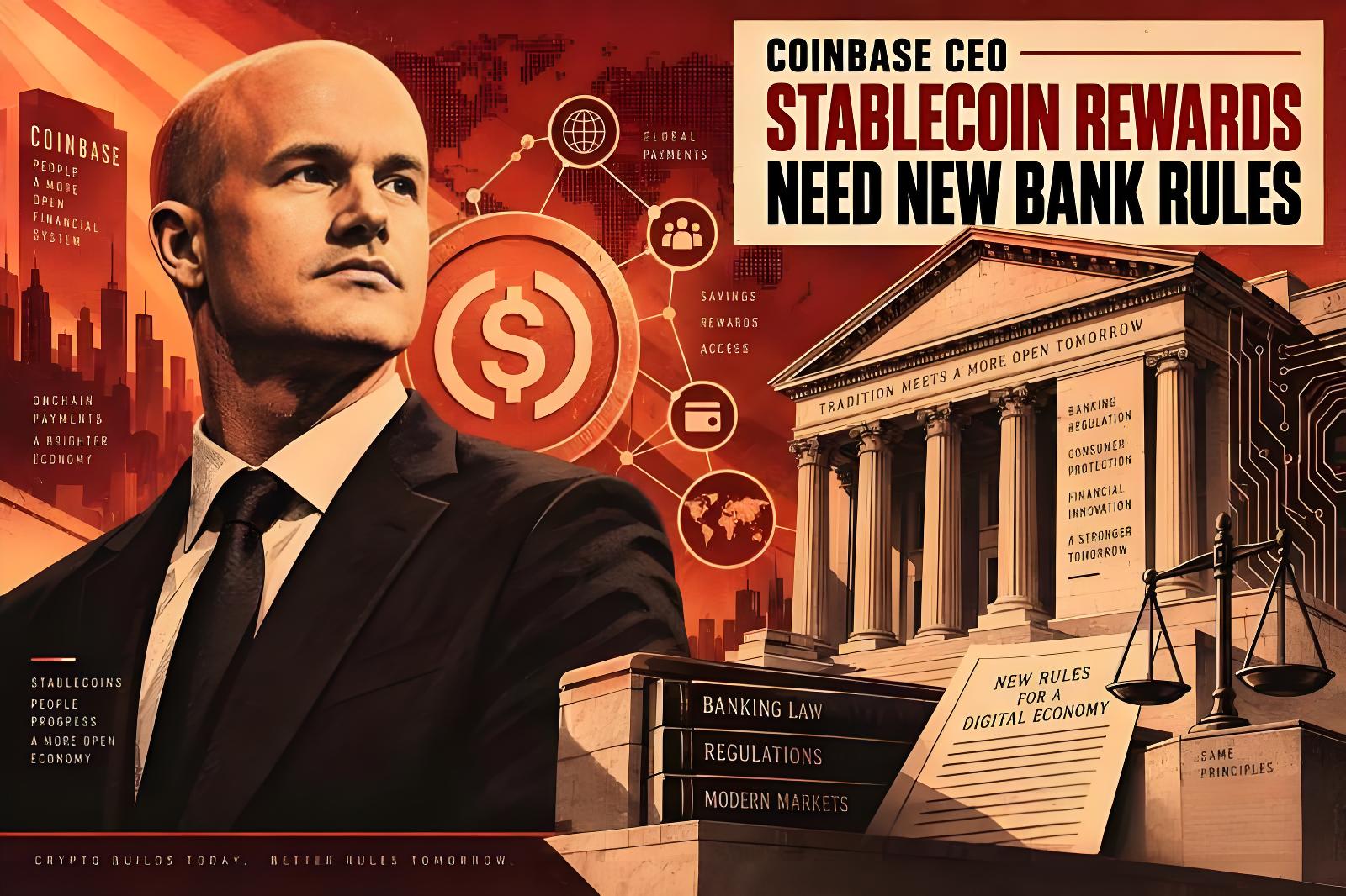 Coinbase CEO呼吁稳定币奖励适用独立监管框架