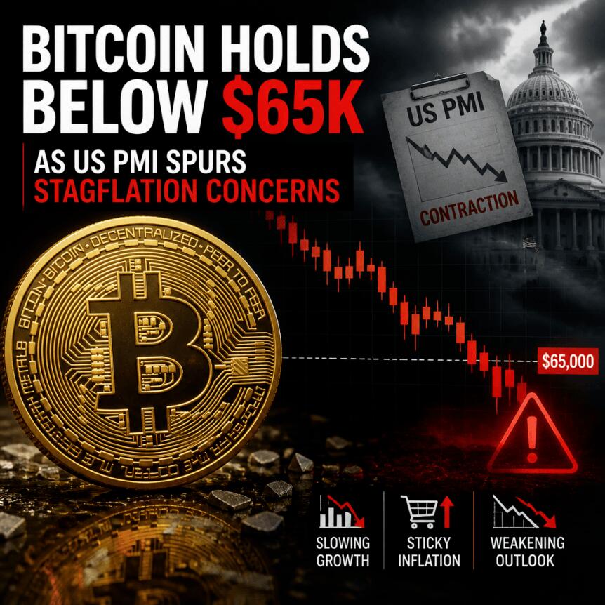 比特币承压于6.5万美元下方，美国PMI引发滞胀担忧
