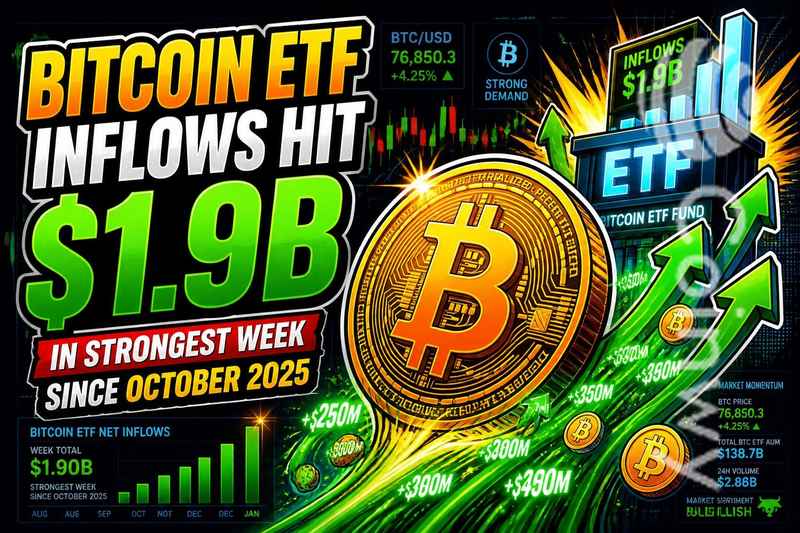 比特币ETF周流入达19亿美元，创2025年10月以来最强纪录