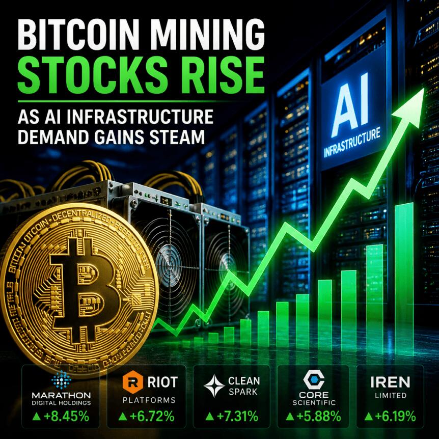 随着AI基础设施需求升温，比特币挖矿股上涨