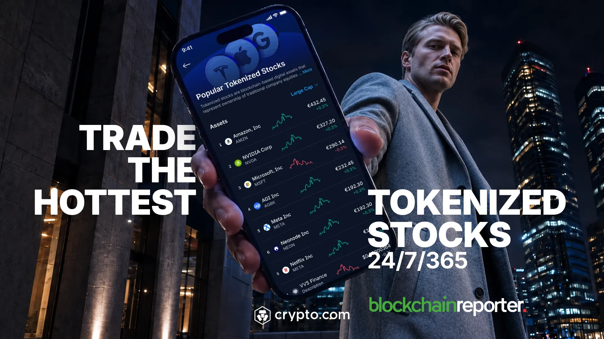 Crypto.com 在欧洲经济区推出7×24小时代币化股票交易