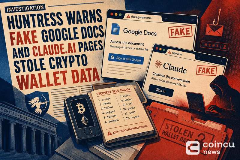 Huntress警告：假冒Google Docs和Claude.ai页面窃取加密货币钱包数据